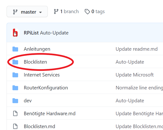RPiList Blocklisten auswählen